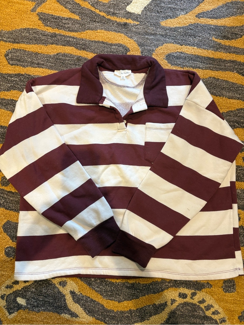 Kids' Burgundy and Cream Striped Rugby Shirt